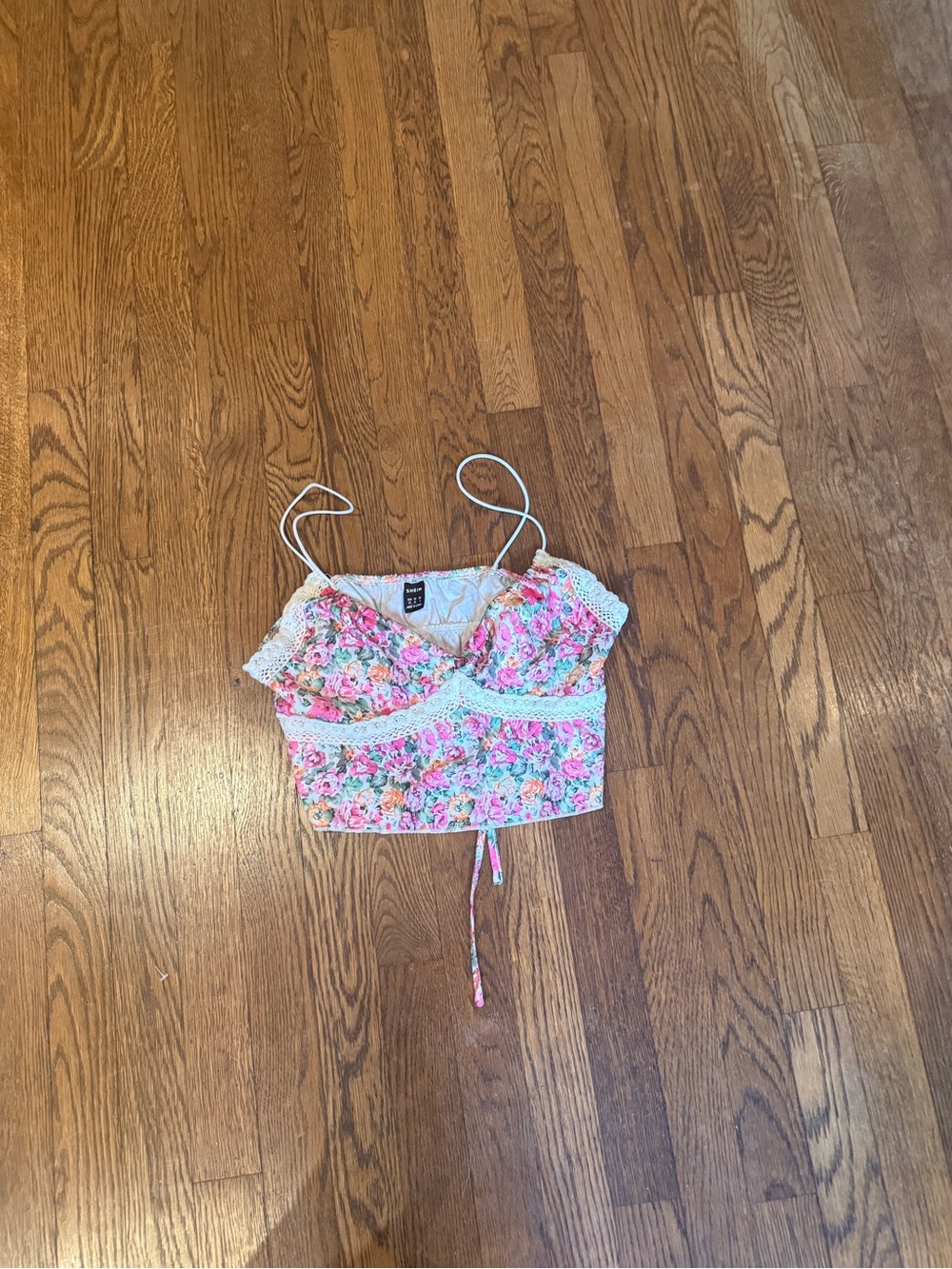 Floral Lace-Trim Crop Top - Pink